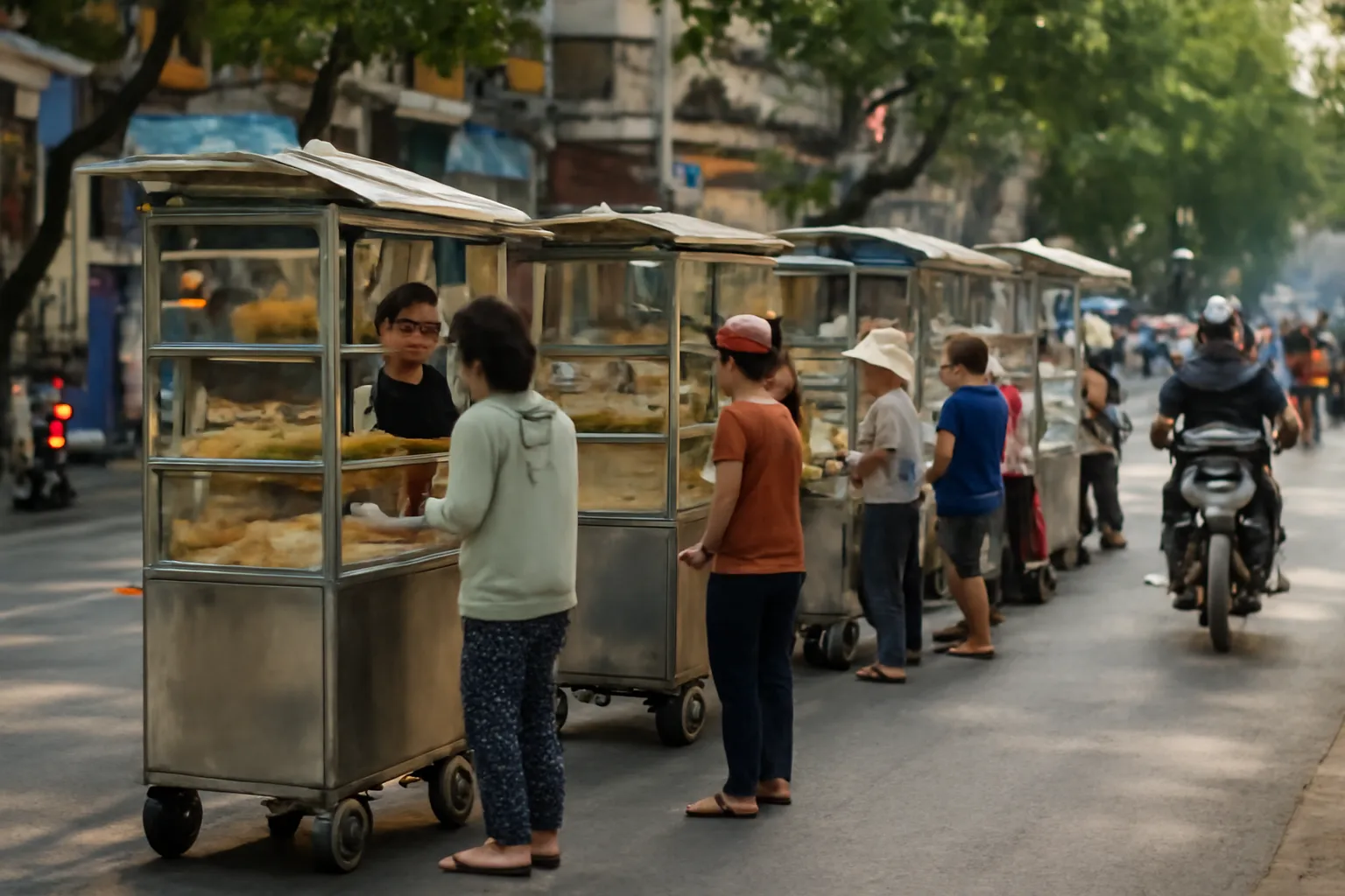 Nhiều xe bánh mì trên một con phố